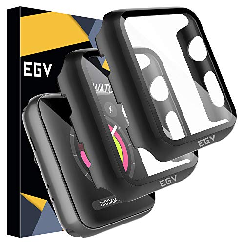 EGV Protector de Pantalla para Apple Watch 44mm Serie 5/4 Cristal Vidrio Templado, [2 Pack] [PC Funda] [HD Película] Carcasa Funda para iWatch Serie 5/Serie 4 44mm - Negro