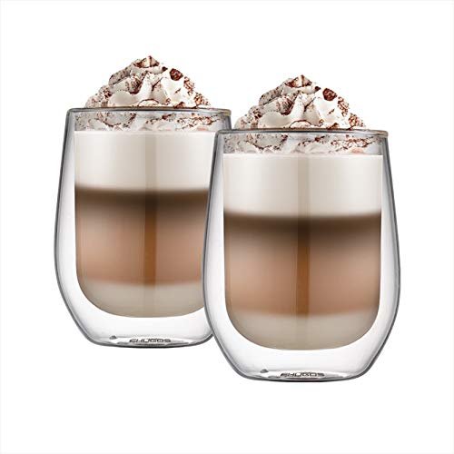 Ehugos Vasos Latte de Doble Pared, Juego de 2 Tazas de café (300 ml) Juego de Vidrio Termo Aislado para café, té, Espresso, Capuchino, café con Leche, Cerveza