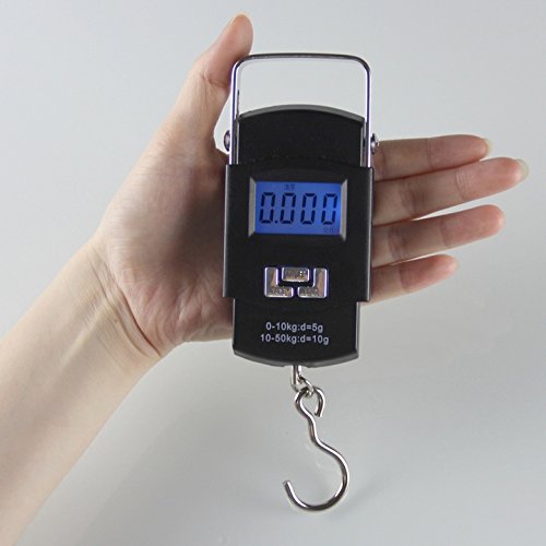 Eidyer Báscula Digital Básculas de Equipaje Escala de Pesca de Pantalla LCD10g~50kg,Viaje Portátil Báscula de Gancho de Medición para Pesar Maletas, Viajes,Cocina, Pesca y Caza