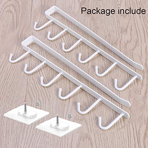 EigPluy 2pcs Tazas Soportes Vasos de Vino de Almacenamiento Ganchos Utensilios de Cocina Lazos Cinturones y Bufanda Colgando Gancho Soporte de Rack Debajo del Gabinete Armario sin Perforación,Blanco