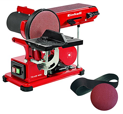 Einhell 4419255 TC-US 400 - Lijadora de plato, banda pivotable con tope, función de lijado de disco y banda