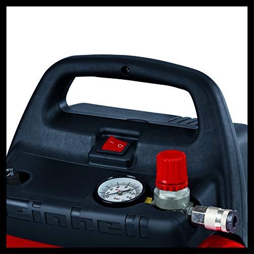 Einhell TH-AC 190/6 OF - Compresor de aire, 8 bar, depósito 6 l, aspiración 185 l /min, 1100 W, 230 V, color rojo y negro