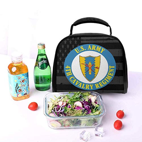 Ejército de los Estados Unidos 4to Regimiento de Caballería Bolsa aislada Bolsa de almuerzo Caja de almuerzo aislada Bolsa de mano Bolsa de refrigerador para trabajo de picnic