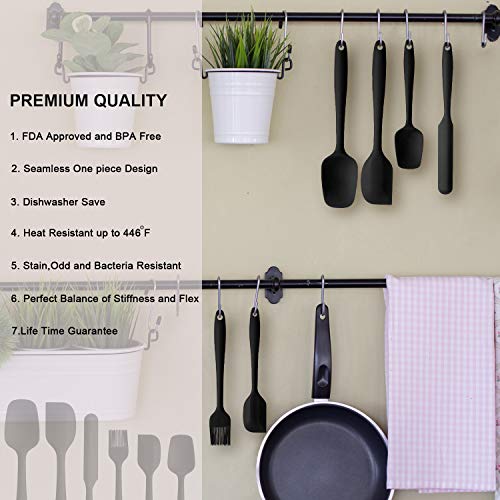 EKKONG Espátulas de Silicona Paleta Utensilios Cocina, Protección del Medio Ambiente, No Tóxico, Antiadherente, Resistente al Calor, 6 Piezas (Negro)