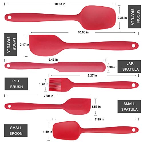 EKKONG Espátulas de Silicona Paleta Utensilios Cocina, Protección del Medio Ambiente, No Tóxico, Antiadherente, Resistente al Calor, 6 Piezas (Rojo)