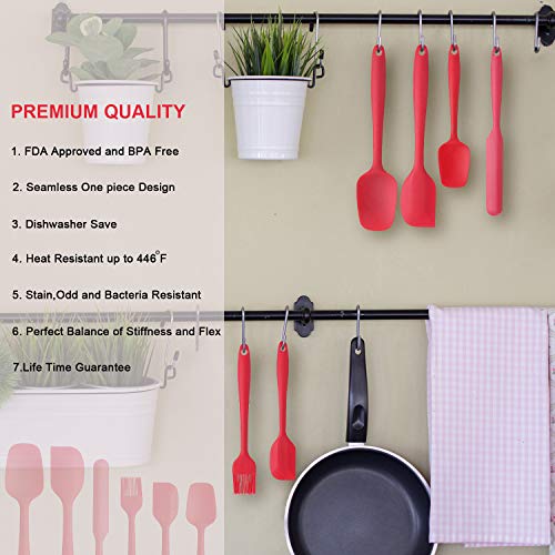 EKKONG Espátulas de Silicona Paleta Utensilios Cocina, Protección del Medio Ambiente, No Tóxico, Antiadherente, Resistente al Calor, 6 Piezas (Rojo)