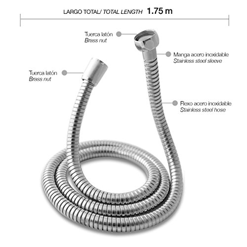 Ekoly O3 Conjunto Mano con Tubo Flexible Inoxidable, Cabezal De Ducha con Distintos Chorros, Boquillas Antical Y Ahorro Agua, Cromo