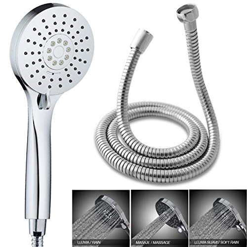 Ekoly O3 Conjunto Mano con Tubo Flexible Inoxidable, Cabezal De Ducha con Distintos Chorros, Boquillas Antical Y Ahorro Agua, Cromo