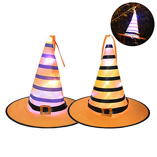 EKUPUZ - Sombrero de bruja con luces brillantes para Halloween, sombrero de bruja para exteriores luminoso, sombrero de bruja, decoración LED con cuerda