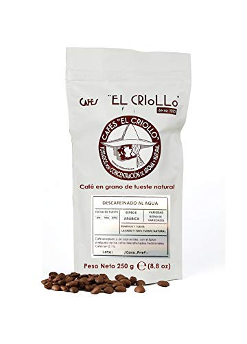 El Criollo - Café Descafeinado al Agua en Grano | 100% Arábica y Tueste Natural | Pack de 4x250 gr (1kg)