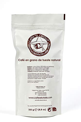 El Criollo - Café Descafeinado al Agua en Grano | 100% Arábica y Tueste Natural | Pack de 4x250 gr (1kg)