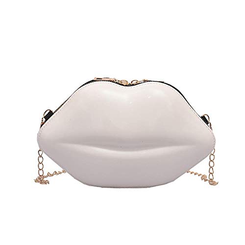 El estilo atractivo labios moda Pu Día de señoras embrague bolsa de hombro bolso de las señoras monedero de la cadena del mensajero mini bolsa de mensajero,Blanco,23cmx6cmx14cm