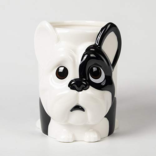 el & groove 3D French Bulldogs Cup en Blanco, Taza de té de 350 ml (400 ml rebosante) de Porcelana, Taza de café, Taza para Perro, Bulldog francés, Taza de decoración, Idea para Regalar