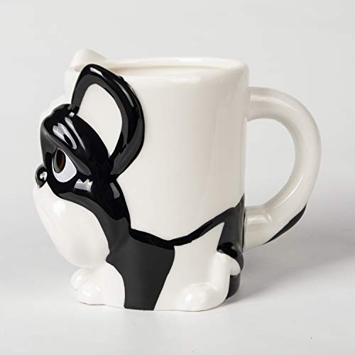 el & groove 3D French Bulldogs Cup en Blanco, Taza de té de 350 ml (400 ml rebosante) de Porcelana, Taza de café, Taza para Perro, Bulldog francés, Taza de decoración, Idea para Regalar