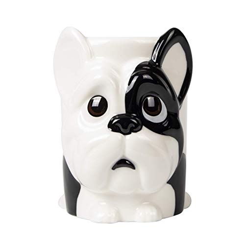 el & groove 3D French Bulldogs Cup en Blanco, Taza de té de 350 ml (400 ml rebosante) de Porcelana, Taza de café, Taza para Perro, Bulldog francés, Taza de decoración, Idea para Regalar