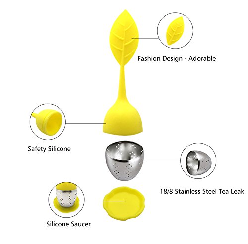 El infusor de té con bandeja de goteo incluye el juego de 5, filtro de té y filtro de té SourceTon con mango de silicona de acero inoxidable y filtro de té.