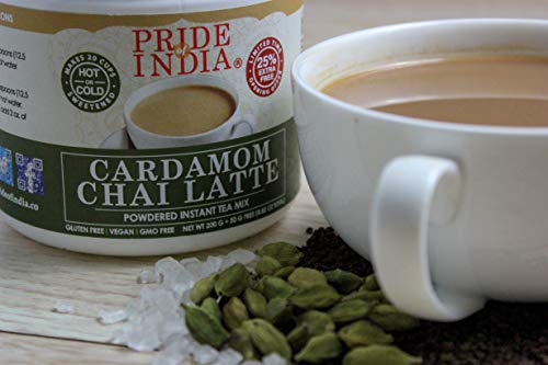 El orgullo de la India de café con leche en polvo instantánea cardamomo té chai premezcla, 8,82 onzas (250 gramos) jarra (hace 20 tazas)