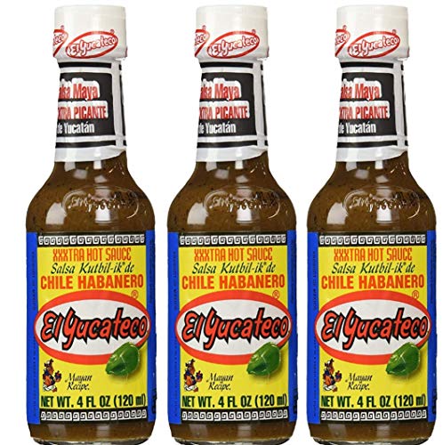 El Yucateco Chile Habanero XXXtra Salsa picante 120 ml (Pack 3) con tarjeta de receta