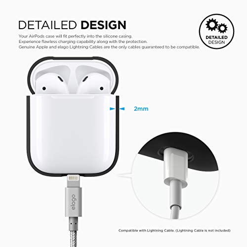 elago Funda Silicona Compatible con Apple AirPods 1 & 2 (LED Frontal no Visible) - Soporta Carga inalámbrica, Extra Protección (Negro)