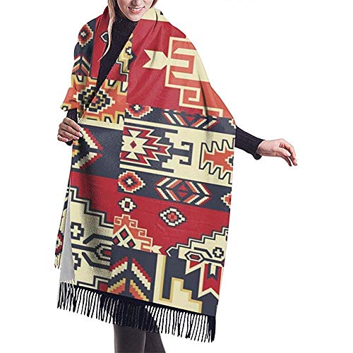 Elaine-Shop Bufanda grande Tela de estilo nativo americano Patchwork Chal Abrigo Bufanda cálida de invierno Capa Bufandas de gran tamaño