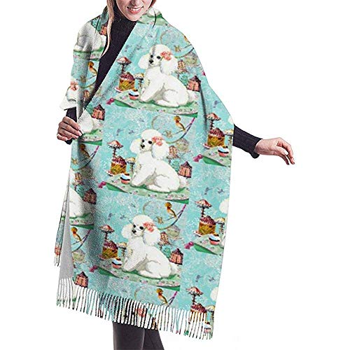 Elaine-Shop Bufanda para mujer White Poodle Cupcake Classic Tassel Plaid Scarf Otoño e invierno Bufanda cálida