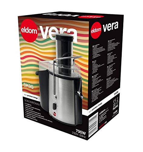 eldom Licuadora para Verduras y Frutas sk9s 700W licuadora para zumos centrífugo, 75mm Boca Ancha y Multi-velocidades, Base Antideslizante, Extractor de jugos Libre de diseño antigoteo