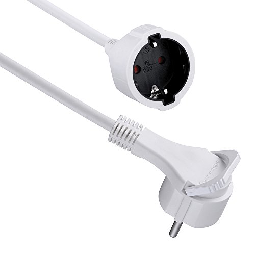 Electraline 101462 Cable alargador con enchufe plano, 5 Metros, Cable Sèccion 3G1,9mm, color blanco