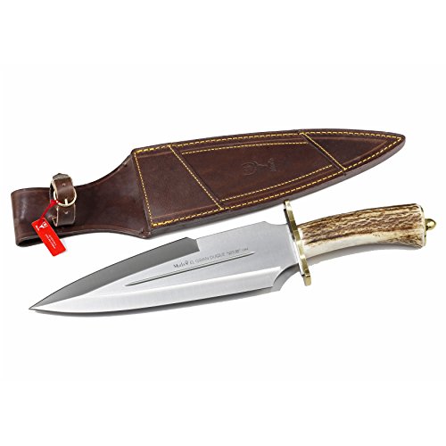 Electropolis Cuchillo de Caza Muela Gran Duque DUQUE-25A, puño de asta de Ciervo y Defensa de latón, Hoja MOVA de 25 cm + Tarjeta Multiusos de Regalo