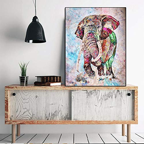 Elefante Carteles e impresiones Arte de la pared Imágenes abstractas de animales Cuadro Lienzo Pintura Sala de estar Decoración del hogar 70x90 cm