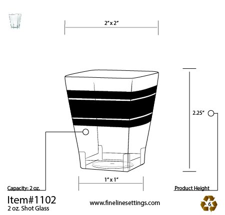 Elegante – plástico reutilizable cuadrado vasos de chupito – 2OZ (55ml), transparente con diseño de 18 pcs.