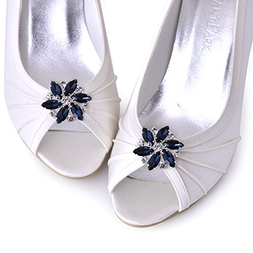 Elegantpark 2 Pares Azul Marino Clips de Zapatos Decorativos Arco de Cristal Joyas Zapatos Decoración Encantos Accesorios Del Banquete de Boda