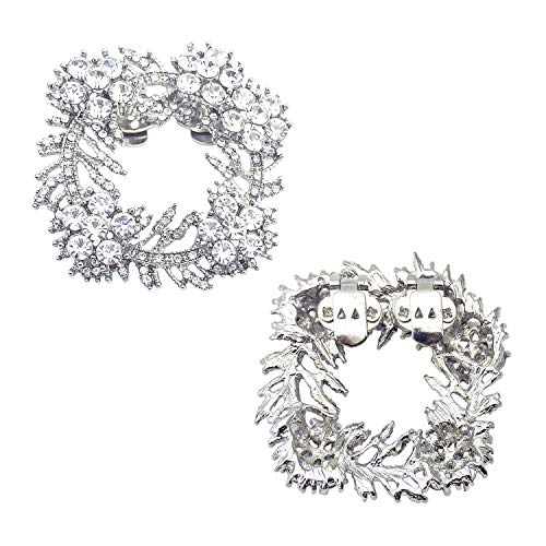 Elegantpark Crystal Decoraciones Mujeres Clips para zapatos Rhinestones Charms Square Clamp Hebilla Zapatos de boda Accesorios Plateado 2 piezas