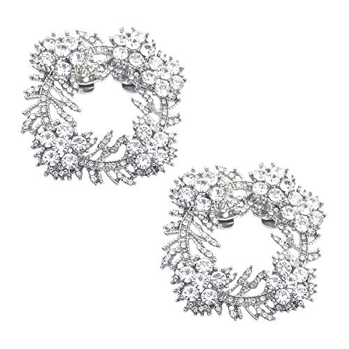 Elegantpark Crystal Decoraciones Mujeres Clips para zapatos Rhinestones Charms Square Clamp Hebilla Zapatos de boda Accesorios Plateado 2 piezas