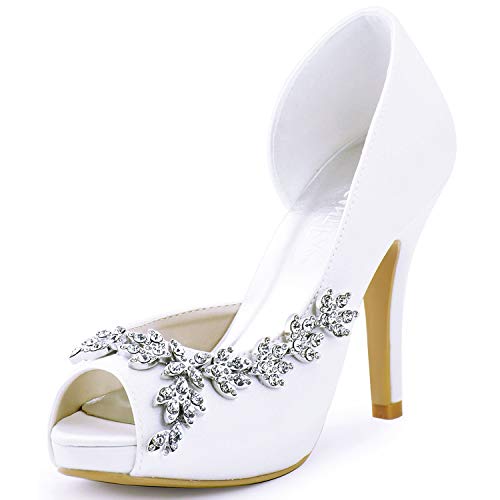 ElegantPark HP1560IAC Mujer Plataforma Peep Toe Tacón Aguja Satin Zapatos De Novia Blanco EU 39