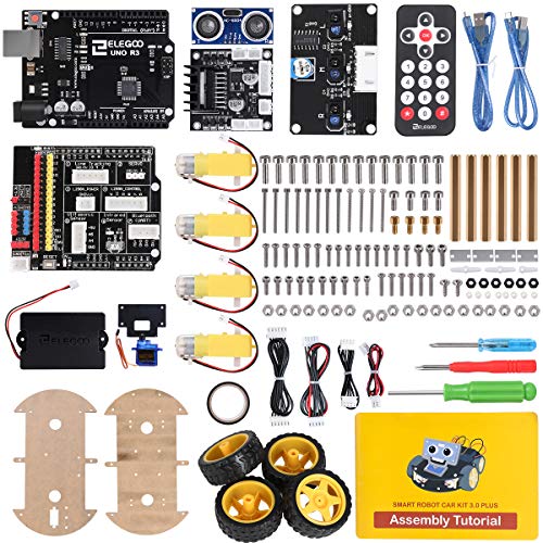 ELEGOO UNO R3 Kit de Coche Robot Inteligente V3.0 Plus Compatible con Arduino IDE con Módulo de Seguimiento de Línea, Sensor Ultrasónico, Módulo IR, Kit Robótico Coche Educativo STEM para Niño, Adulto