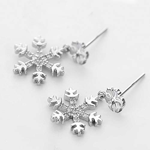 Elensan Plata de ley 925 Ear Cuff Stud Pendientes Cristal Copo de Nieve Pendientes de Gota