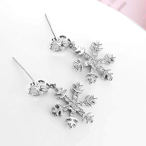 Elensan Plata de ley 925 Ear Cuff Stud Pendientes Cristal Copo de Nieve Pendientes de Gota