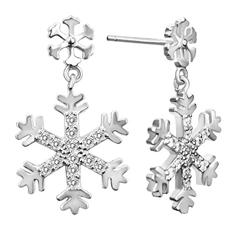 Elensan Plata de ley 925 Ear Cuff Stud Pendientes Cristal Copo de Nieve Pendientes de Gota