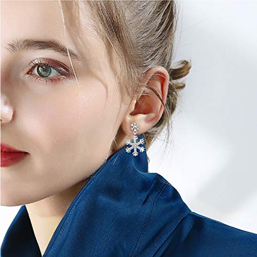 Elensan Plata de ley 925 Ear Cuff Stud Pendientes Cristal Copo de Nieve Pendientes de Gota