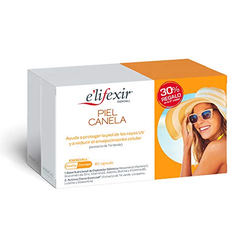 Elifexir Esenciall | Piel Canela | 80 Cápsulas para un Bronceado Duradero y Proteger Piel y Ojos