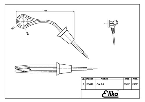 ELIKO Calentador de inmersión - Hervidor de Resistencia eléctrica de Viaje 0,3kW 300W 230V