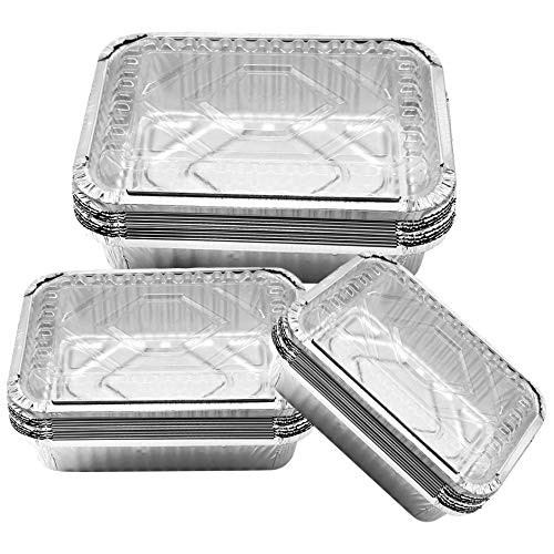 Elinala Bandejas de Aluminio Desechables, Bandejas De Papel Aluminio Para Hornear, 30 PCS 450ML, 700ML y 1100ML Bandeja Rectangular de Aluminio con Tapa para Hornear, Cocinar y Almacenar Alimentos