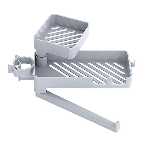 Elinala Grifo De La Cocina Bastidor, Soporte para Esponja, Estante de Fregadero de Doble Capa Giratorio para Organizar Suministros de Cocina: Esponja Toalla Cepillo Detergente Etc (Gris)