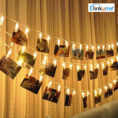 ELINKUME foto Clip cadena de luces, 20 Foto Clips, 2,2 metros/7,21 pies, blanco cálido, con pilas, ideal para colgar fotos, notas, Memos y de arte.