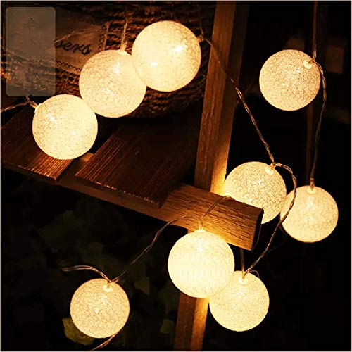 ELINKUME LED Bolas de algodón luces de hadas, 20 LEDs 10,8 pies, Operado con pilas, blanco cálido bola de algodón iluminación de humor para balcón, ventana, fiesta, boda, navidad