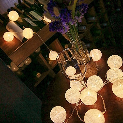 ELINKUME® LED Bolas de algodón luces de hadas, 20 LEDs 4M/13,12 pies, alimentado por USB, blanco cálido bola de algodón iluminación de humor para balcón, ventana, fiesta, boda, navidad