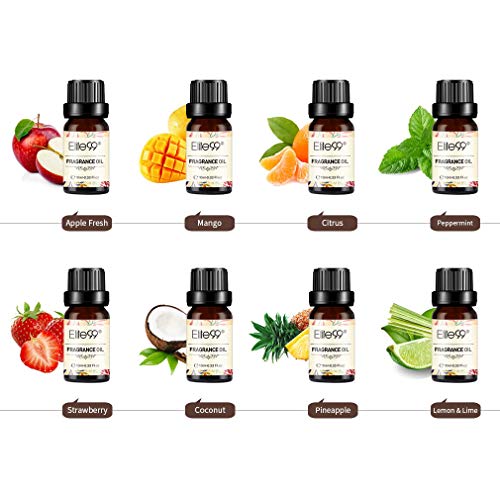 Elite99 Aceites de Fragancia, Aceites Esenciales para Humidificadores, Aceites de Aromaterapia de Frutas, Manzana, Mango, Agrios, Menta, Fresa, Coco, Piña y Limón, 10ML