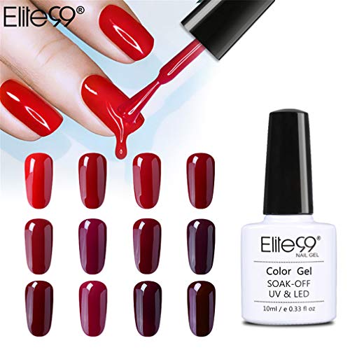 Elite99 Esmaltes Semipermanentes de Uñas en Gel UV LED, 12pcs Kit de Esmaltes de Uñas en Gel Soak Off Rojo Vino Burdeo