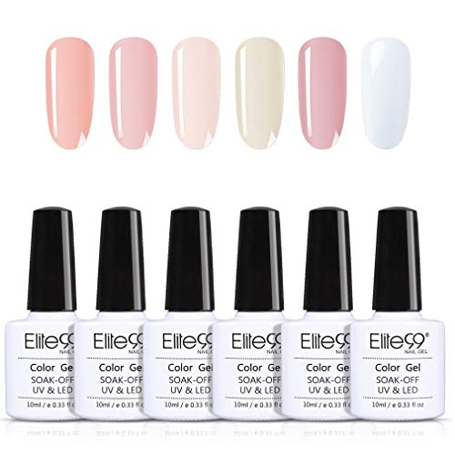 Elite99 Manicura Francesa Semipermanente Kit, 6 Colores de Esmaltes de Uñas Semipermanentes en Gel UV LED 10ML con Pegatina