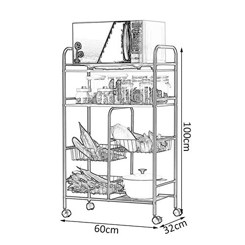 ELLENS Carro de Utilidad de Metal de Cocina de 4 Niveles Estante de panadería Soporte de Horno de microondas Carro de Almacenamiento, Cesta de Almacenamiento de Frutas y Verduras extraíble con Ruedas